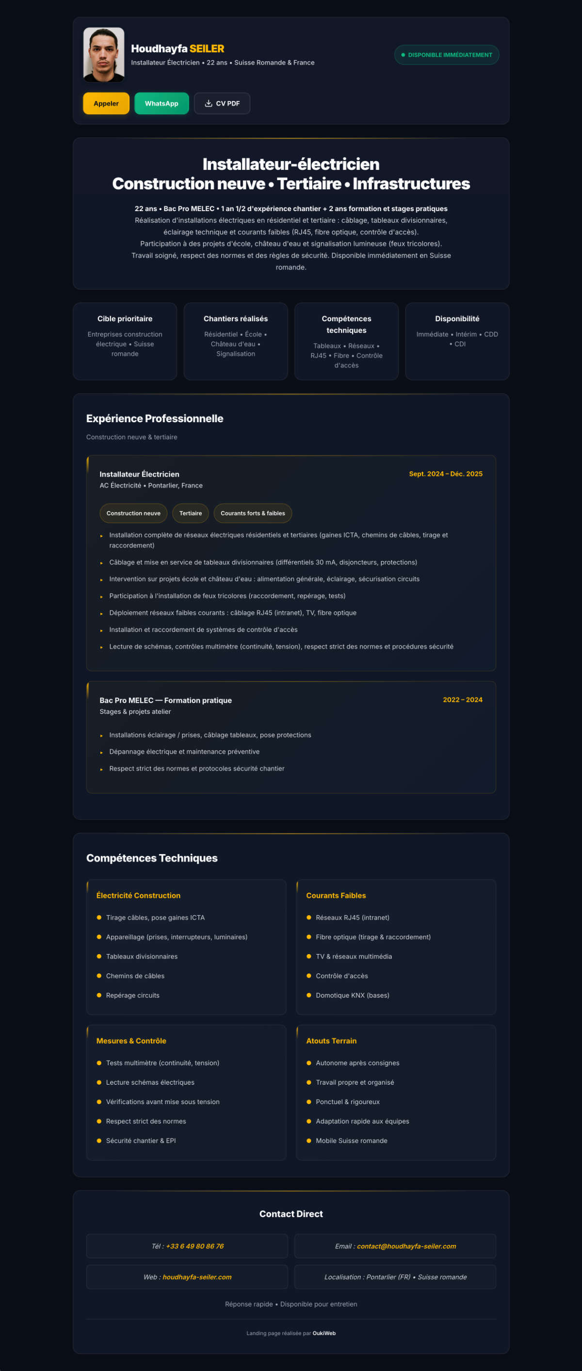 CV en ligne Houdhayfa Seiler — page de présentation et CV téléchargeable