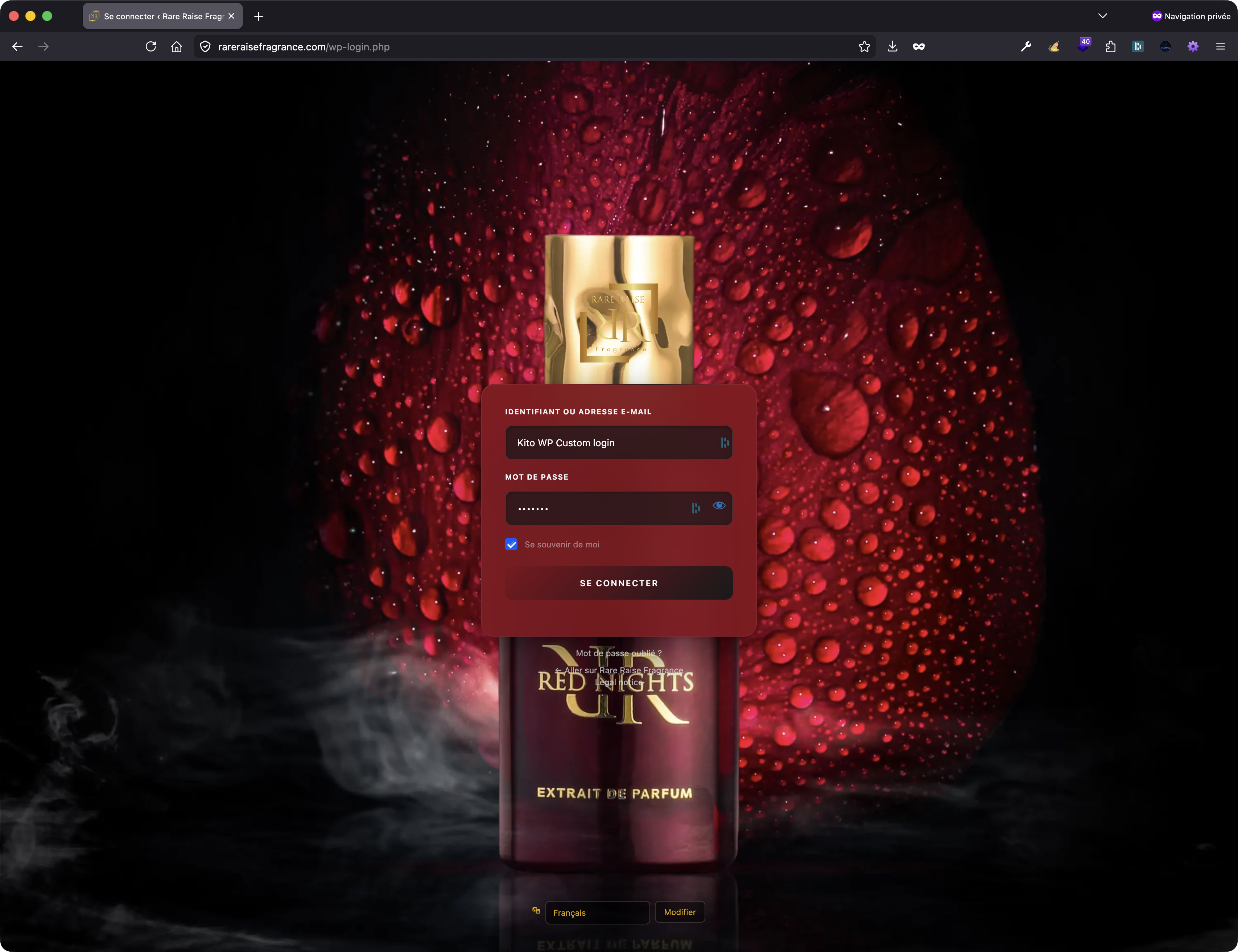 Résultat de la personnalisation wp-login.php avec WP Custom Login — logo et charte graphique intégrés